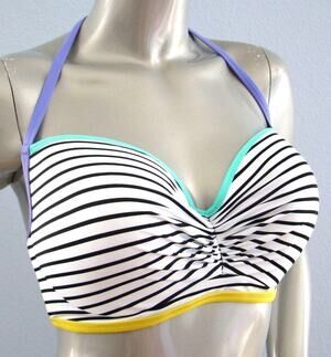 Victoria's Secret Black Happy Stripe The Getaway Halter Strappy Bikini Top 34D